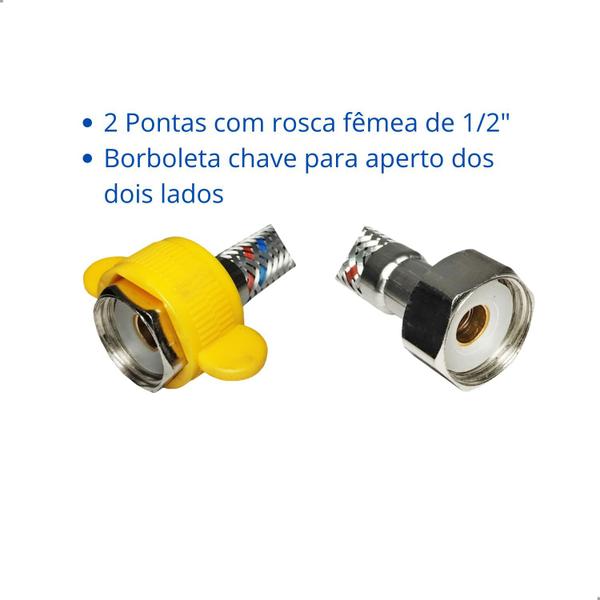 Imagem de Mangueira Flexível Trançado Aço Inox 50cm Engate Fêmea 1/2 Quente Frio