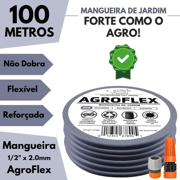 Imagem de Mangueira Jardim AgroFlex 100 Metros e Kit Esg.Tramontina