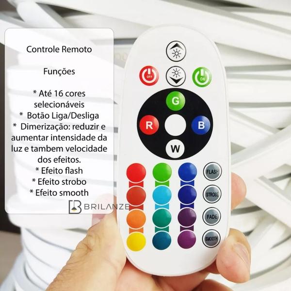 Imagem de Mangueira Led Neon Rgb Colorida 14m Controle Fonte 110V