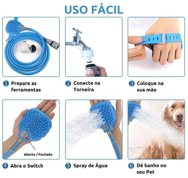 Imagem de Mangueira Luva De Banho Cães Gatos Massageador Pet Shop