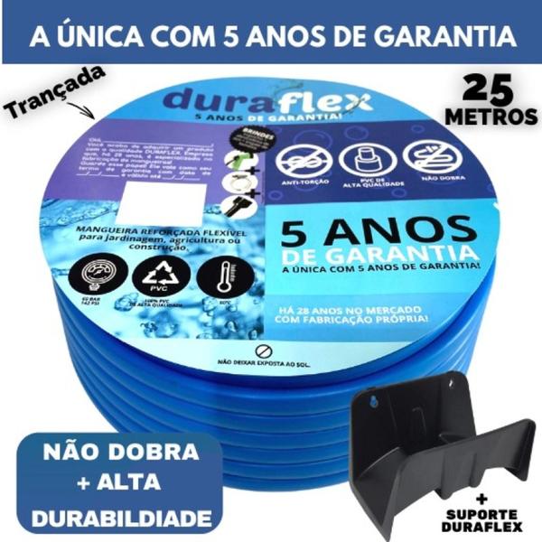 Imagem de Mangueira para Jardim 25M Azul Chata + Suporte DuraFlex