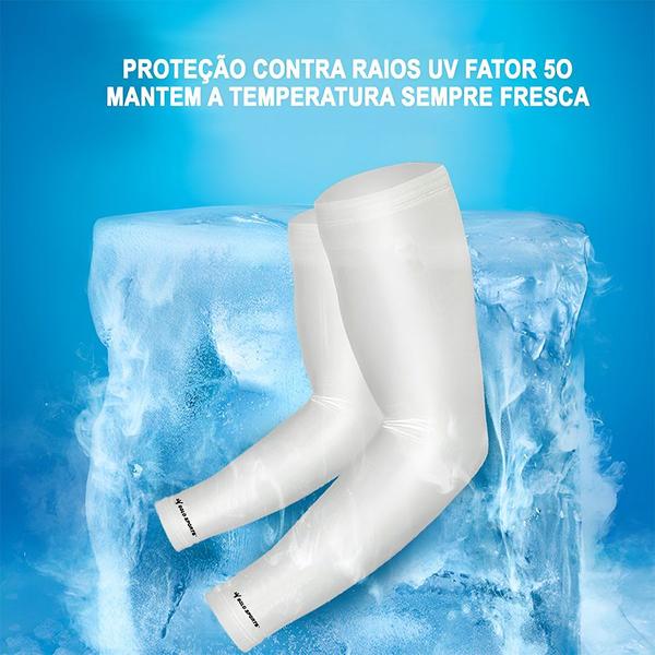 Imagem de Manguito Longo Térmico e Compressão Gold Sports Adulto Dry Branco Proteção Solar Uv+50 - 2 pçs