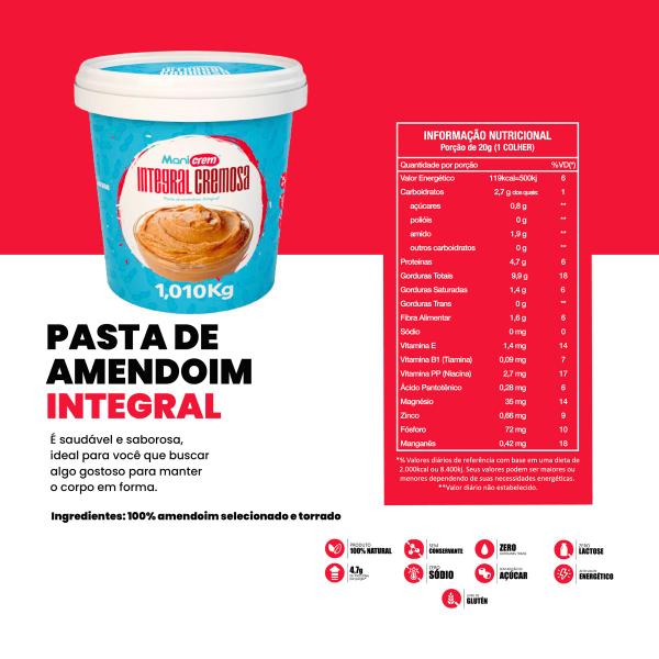 Imagem de Manicrem Pasta De Amendoim Integral 100% Amendoim - 1kg