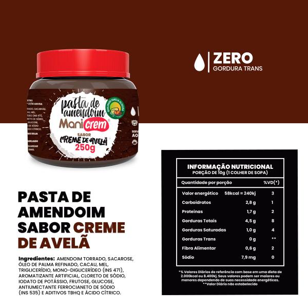 Imagem de Manicrem Pasta De Amendoim Sabor Creme De Avelã - 250g