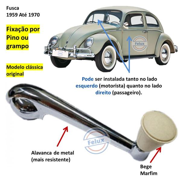 Imagem de Manivela do vidro Fusca 59-70 Pino trava Cromada Bege