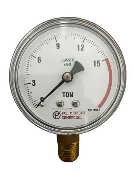 Imagem de Manometro para prensa,caixa aço carbono 63r,esc.0/15tons rosca 1/4