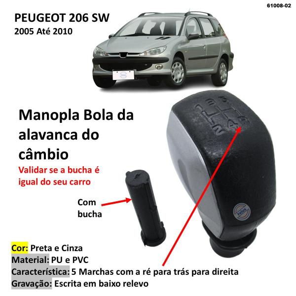 Imagem de Manopla Bola Alavanca Câmbio Peugeot 206 SW 2005-2010 Cinza