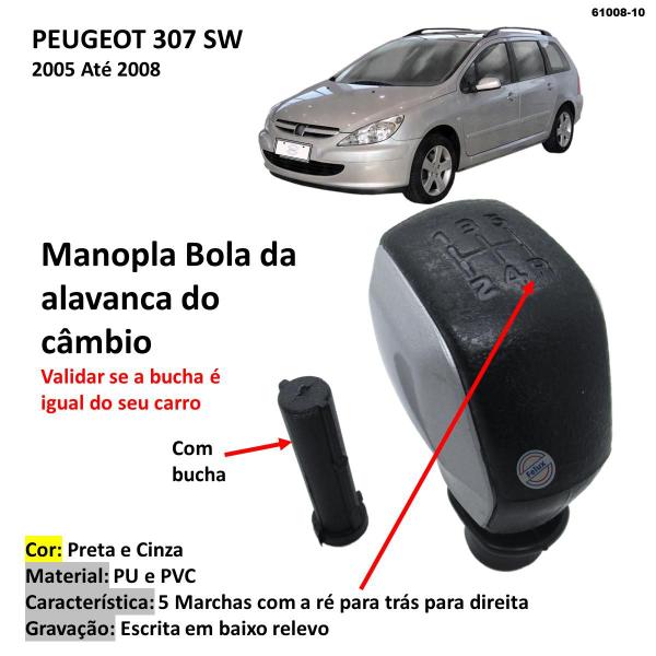 Imagem de Manopla Bola Alavanca Câmbio Peugeot 307 SW 2005-2008 Cinza