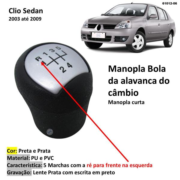 Imagem de Manopla Bola Alavanca de Câmbio Clio Sedan 2003-2009 Prata