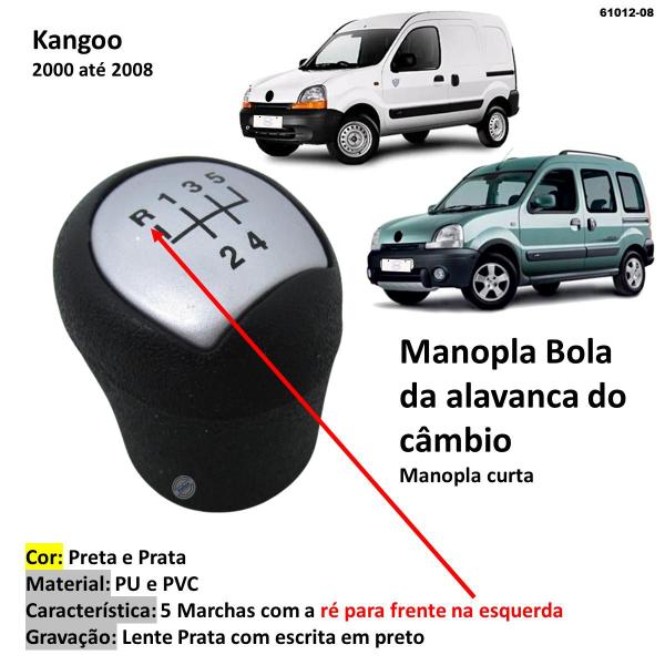 Imagem de Manopla Bola Alavanca de Câmbio Kangoo 2000-2008 Prata Preta