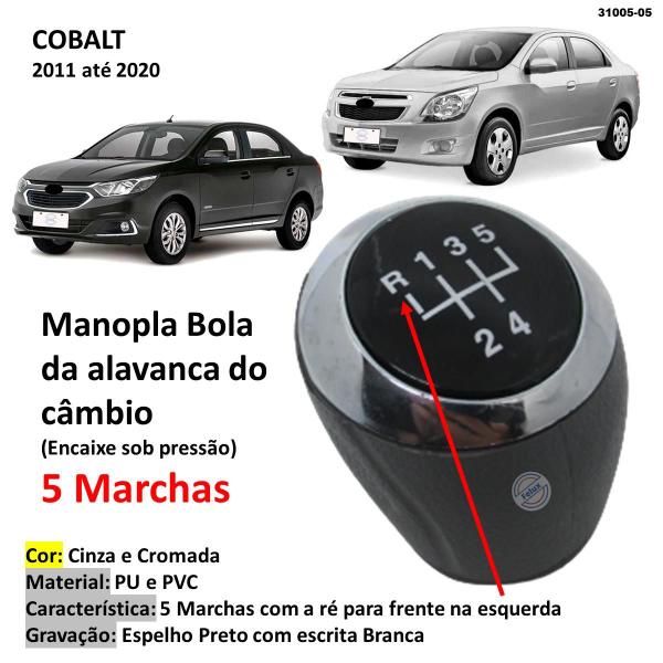 Imagem de Manopla Bola Câmbio Cobalt 2011-2019 Cinza Cromada 5 Marchas