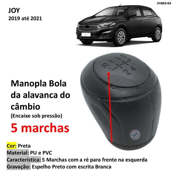 Imagem de Manopla Bola Câmbio Joy 2016-2021 preta gravada 5 Marchas