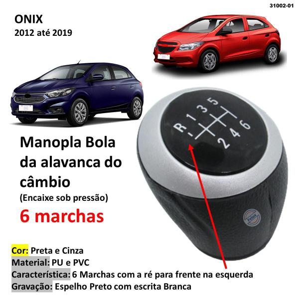 Imagem de Manopla Bola Câmbio Onix 2012-2019 Preta e Cinza 6 marchas