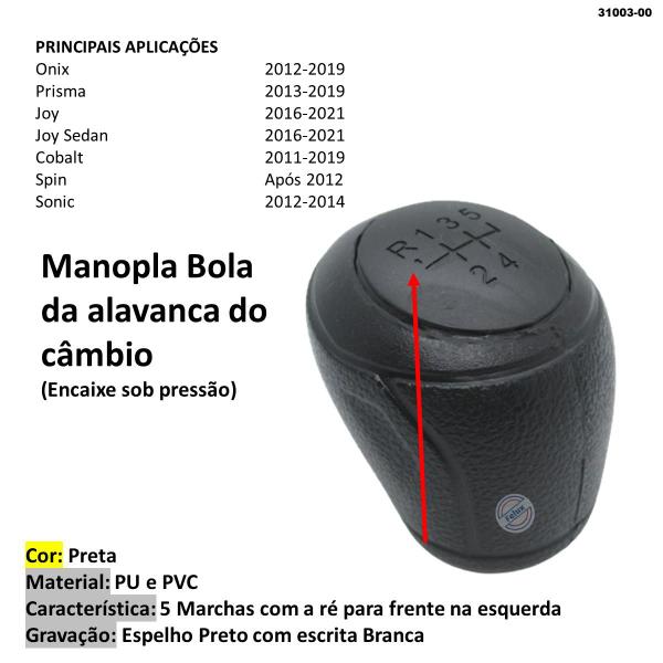 Imagem de Manopla Bola Câmbio Onix Joy Prisma Cobalt Preta 5 Marchas