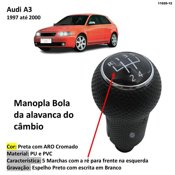 Imagem de Manopla Bola de Câmbio Audi A3 1997-2000 Preta e Cromada