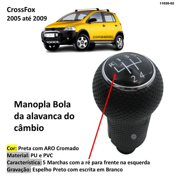 Imagem de Manopla Bola de Câmbio CrossFox 2005-2009 Preta e Cromada