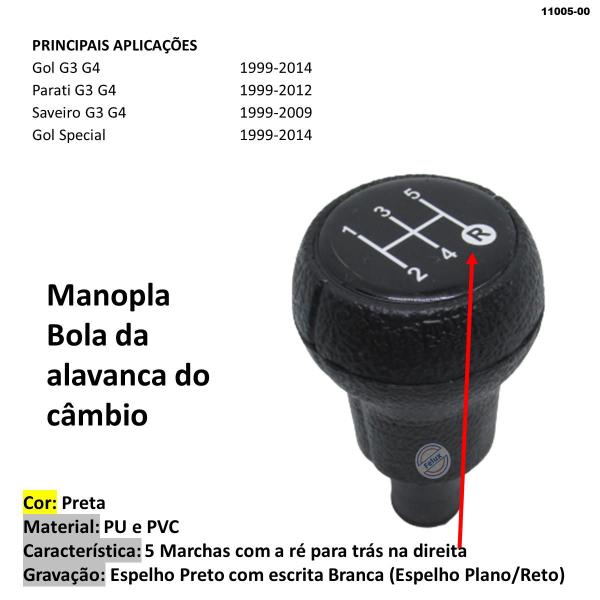 Imagem de Manopla Bola reta de Câmbio Gol Saveiro Parati G3 G4 Preta