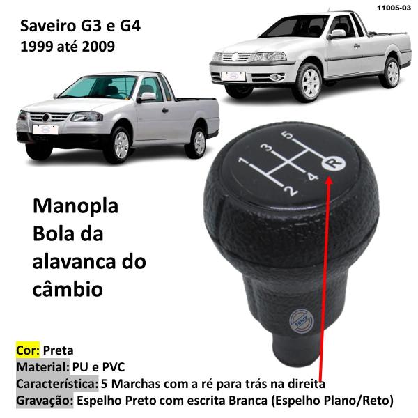 Imagem de Manopla Bola reta de Câmbio Saveiro G3 G4 1999-2009 Preta