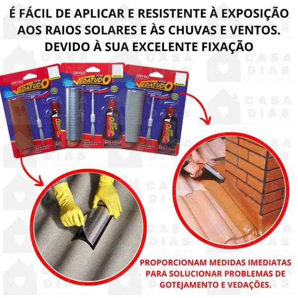 Imagem de Manta Asfaltica Auto Adesiva Kit Rapido Fita Multiuso Impermeabilizante + Primer 30ml + Pincel Aplicador Para Telhado Toldos Assoalho Carro