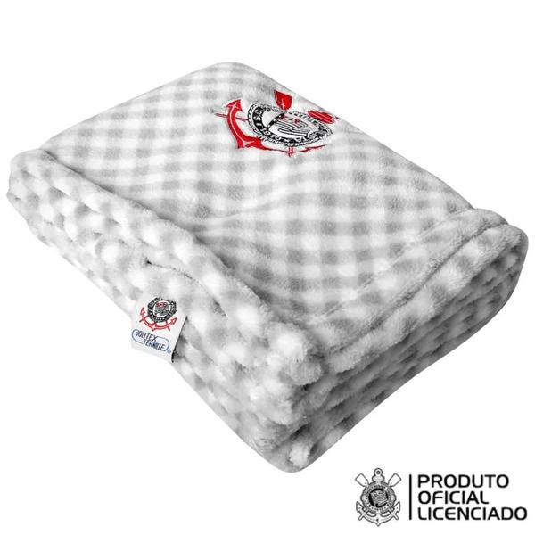 Imagem de Manta Baby Bordada Microfibra 90cm x 1,10cm Corinthians Bebe Menino Menina Infantil Cama Junior Baby