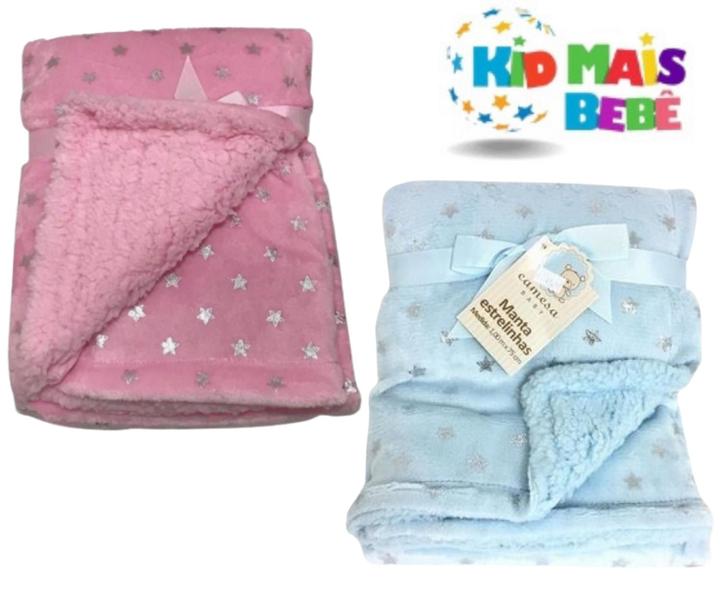 Imagem de Manta Baby Sherpa Flannel Rosa c/ Estrelinhas