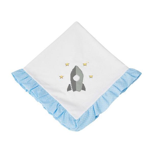 Imagem de Manta Bebê Papi Maternidade Bordada Com Babado 80cm x 80cm Azul