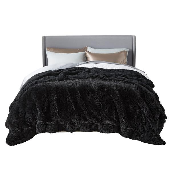 Imagem de Manta Bedsure Faux Fur Queen Size preta 230x230cm