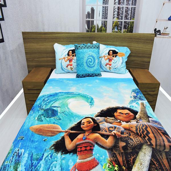 Imagem de Manta Casal Com Fronha E Almofada Moana Cobertor Fleece 4pç