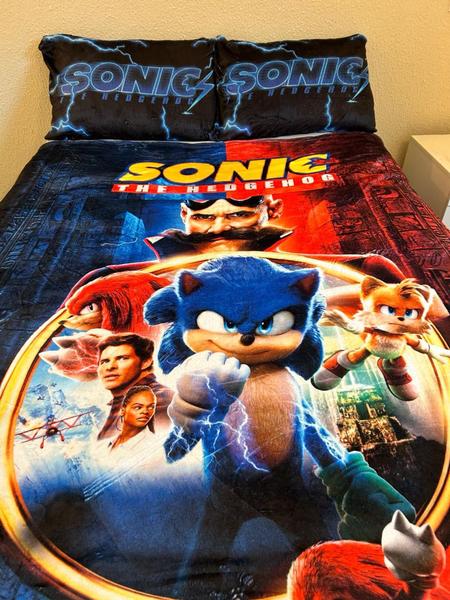 Imagem de Manta Casal Com Fronha E Almofada Sonic, Cobertor Fleece 4pç