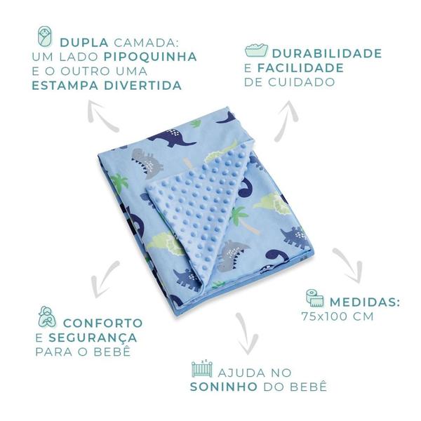 Imagem de Manta Cobertor Infantil Pipoquinha Estampada Dupla Face 75x100 - Loaní Baby