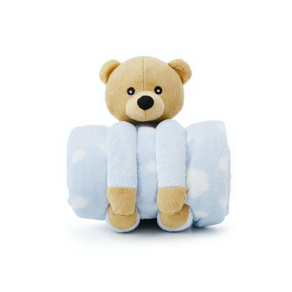 Imagem de Manta Cobertor Microfibra com Bichinho de Pelucia Teddy Bear Azul - Loaní Baby