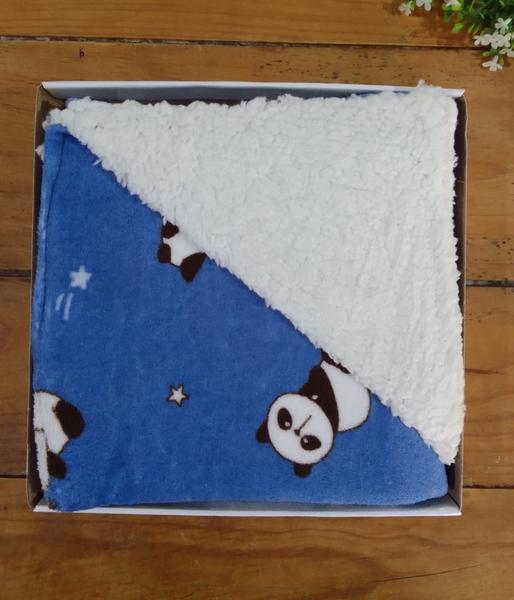 Imagem de Manta Cobertor para Bebê Microfibra com Sherpa AZUL PANDA 1 Peça