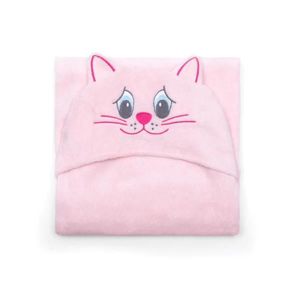 Imagem de Manta Com Capuz Infantil Microfibra Miau Rosa 90X90cm - Buettner