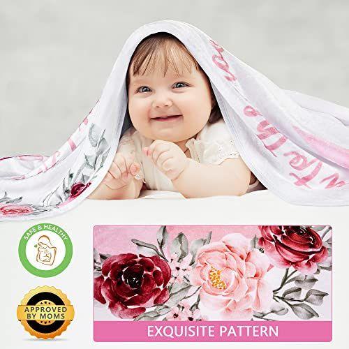 Imagem de Manta do Marco do Bebê - Cobertor mensal para baby girl - Fundo personalizado de fotografia de lã macia - Gráfico de Crescimento personalizado do Recém-Nascido -Lua Floral Premium 60" X 40"