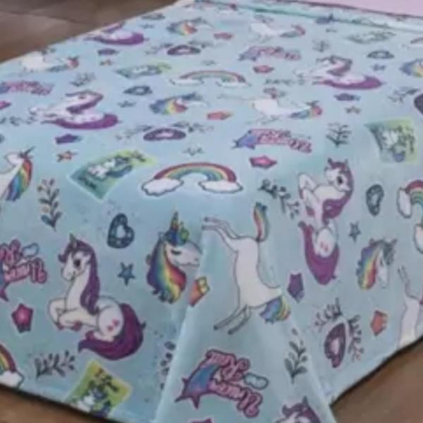 Imagem de Manta Flannel Andreza Infantil Unicorn creme