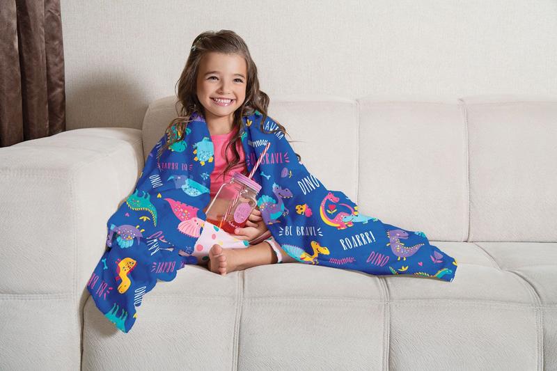 Imagem de Manta Fleece de Sofã Solteiro Magic Dino + Toalha Infantil Felpuda Estampada Magic Dino