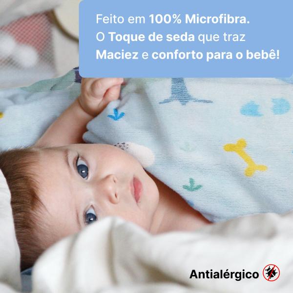 Imagem de Manta Infantil Berço Bebe Menino Dinossauro Azul Soft Antialergica Saida Maternidade Presente Enxoval