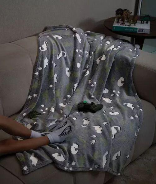 Imagem de Manta Infantil Dinossauros Brilha no Escuro Solteiro Menino Bebê Sofá Cama