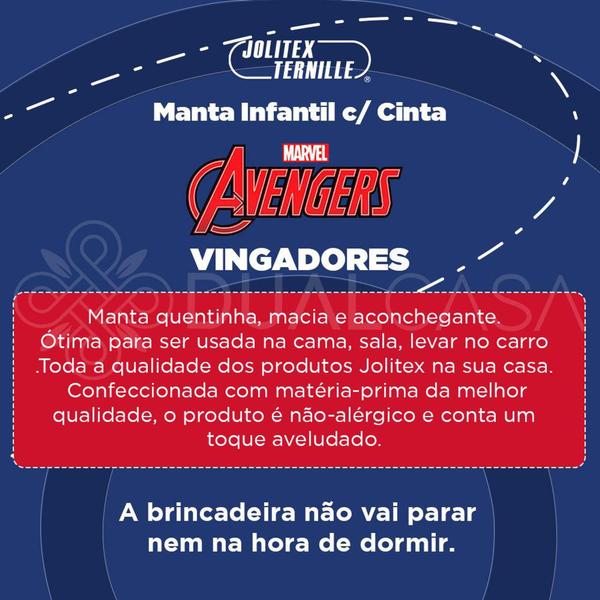 Imagem de Manta Infantil Jolitex c/ Cinta Vingadores 1,50 x 2,00m