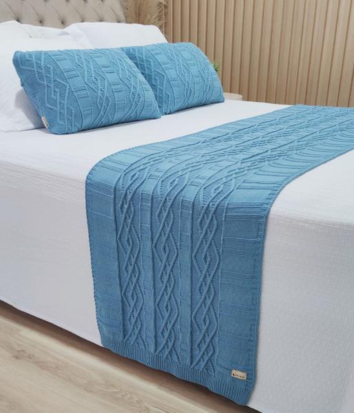 Imagem de Manta Peseira Tricot Cama King 260x60cm +2 Capa de Almofada C1