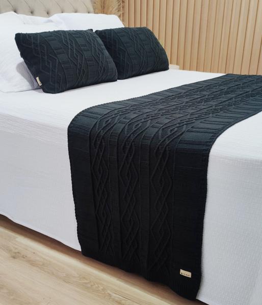 Imagem de Manta Peseira Tricot Cama King 260x60cm +2 Capa de Almofada C1