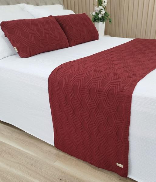 Imagem de Manta Peseira Tricot Cama King 260x60cm +2 Capa de Almofada N1