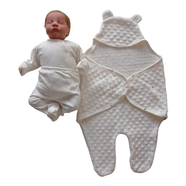 Imagem de Manta Saco de Dormir Com Touca e Orelhinhas Bolinhas Para Bebê Cueiro Casulo Swaddle Cobertor