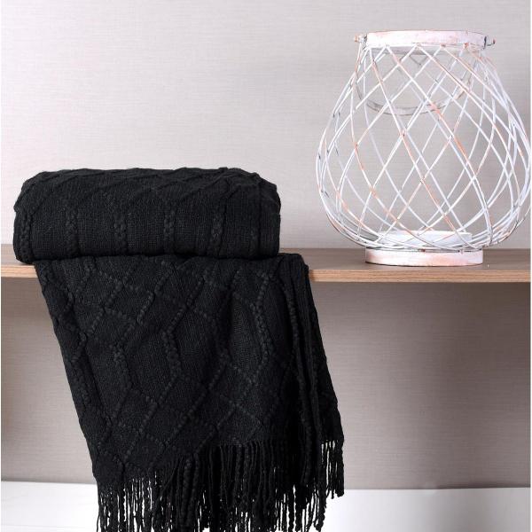 Imagem de Manta Sofá Decorativa Tricot 1,27m x 1,52m Toque Macio PRETO - Tessi