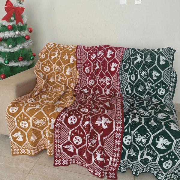 Imagem de Manta Sofá Natal Tricot Xale decorativa Natalina Trico 205x75cm 