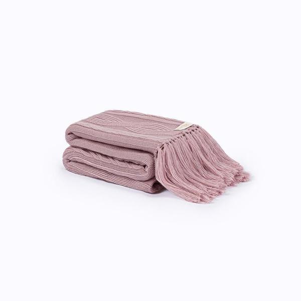 Imagem de Manta Sofa Sala Cama Casal Tricot Com Franja Pequim Rose