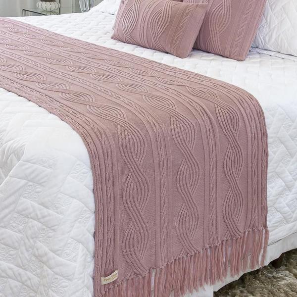 Imagem de Manta Sofa Sala Cama King Tricot Com Franja Pequim Rose