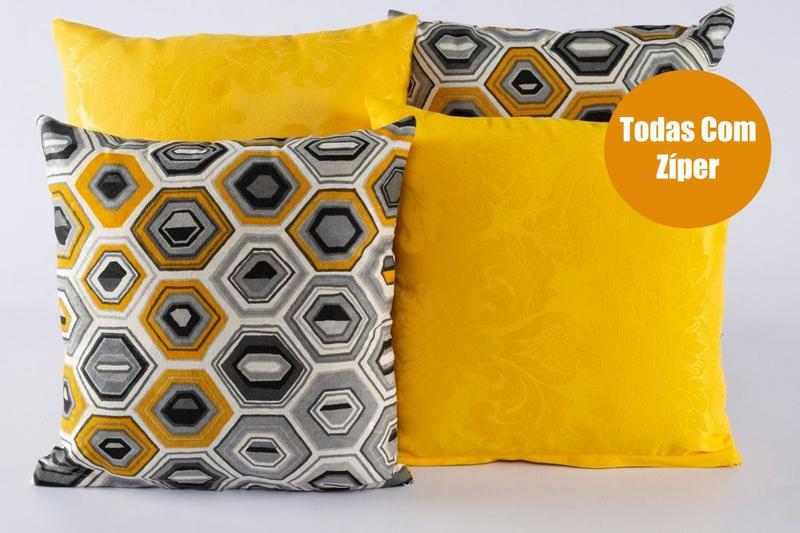 Imagem de Manta Sofá Xale Decorativo 1,50mx1.50 + 4 almofadas cheias Amarelo