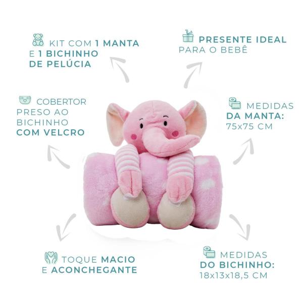 Imagem de Manta Soft Pelúcia Elefante Cobertor Anti-alérgico Rosa Bebê