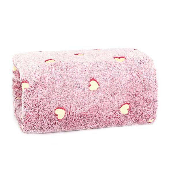 Imagem de Manta solteiro flannel efeito  bordada - coração rosa